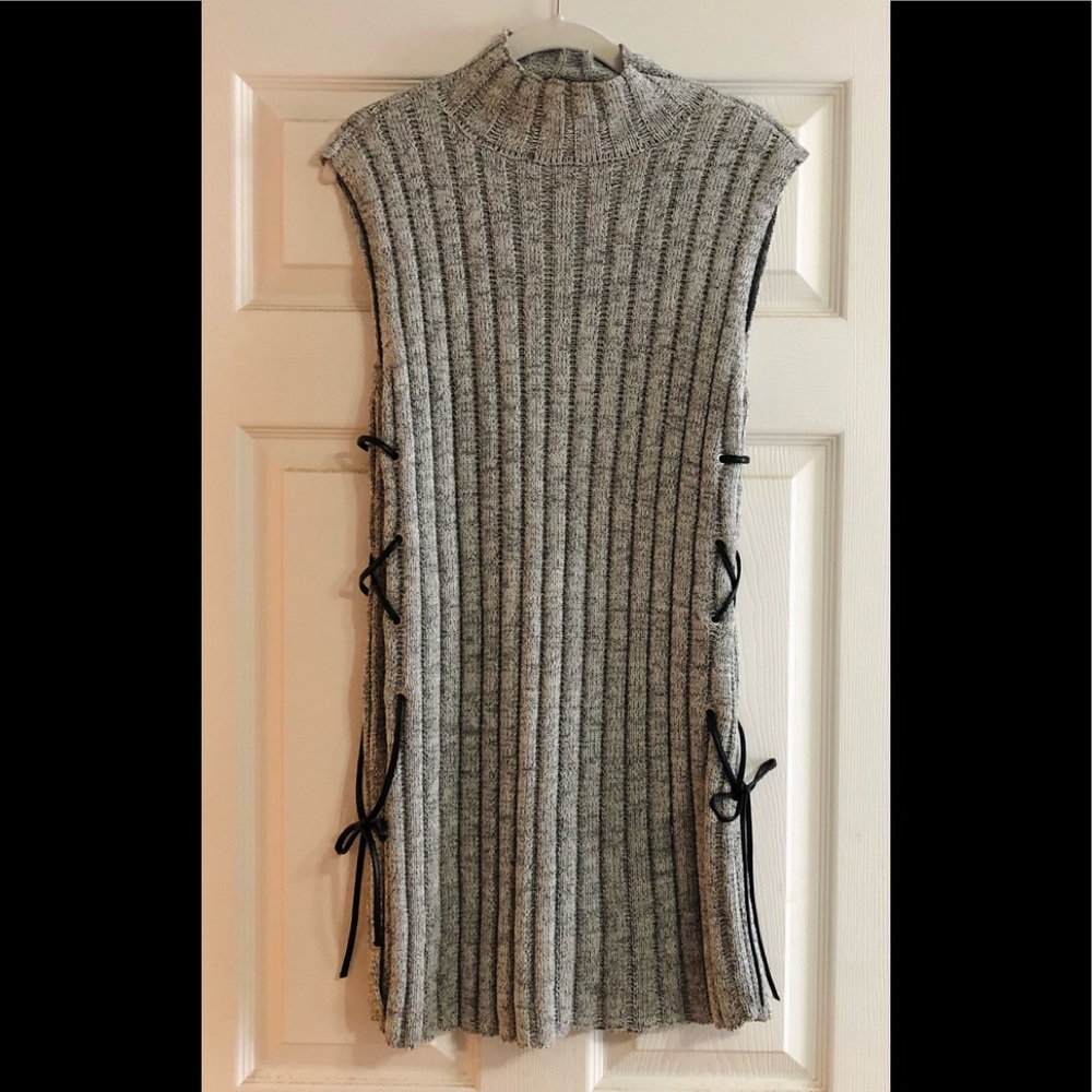 BCBGMaxAzria Grey Tweed Side Leather Lace Up Dress